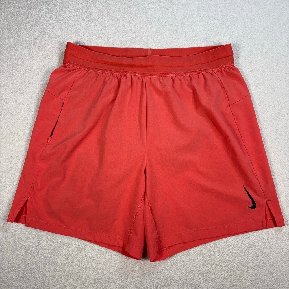 Nike Yoga 6" Shorts Men's M Orange Dri-Fit Lined Drawstring Stretch‎ Swoosh Logo